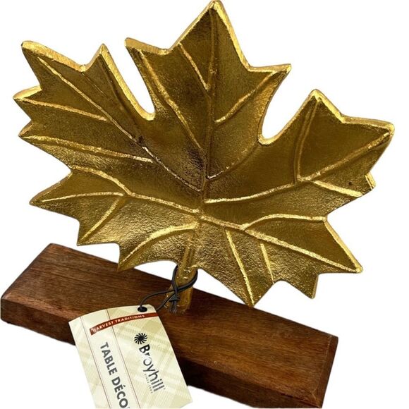 Broyhill Gold Metal Wood Maple Leaves Tabletop Home Decor NEW NWT - Picture 1 of 7